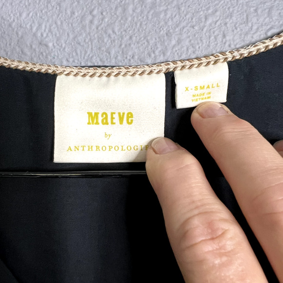 Maeve Anthropologie Ally Cupro XS Tunic Blouse Shirt Black Whimsigoth Minimalist - Picture 3 of 11